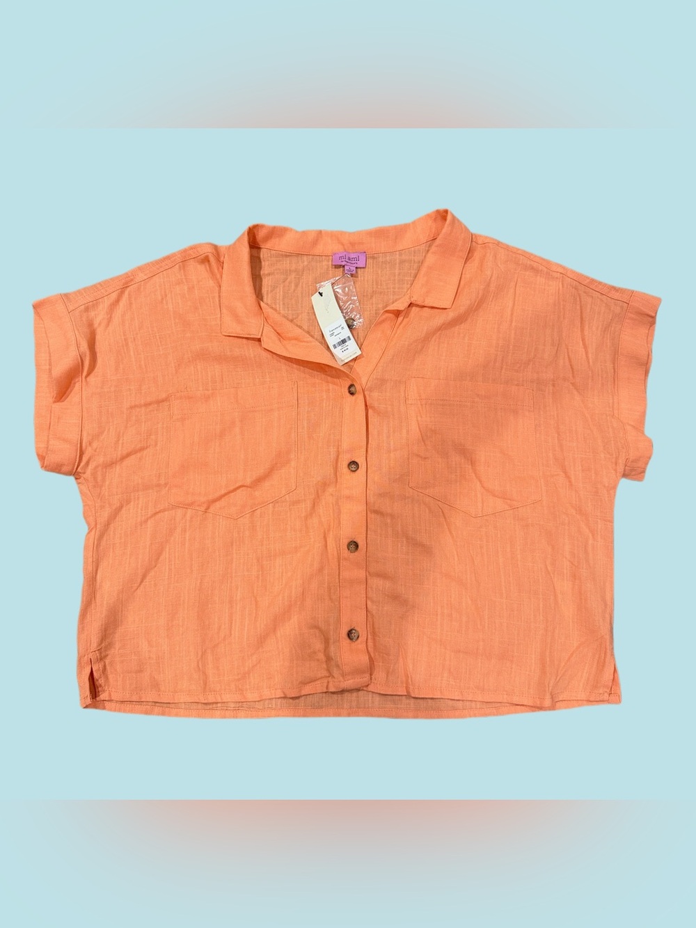 Francesca's mi ami Coral Button-Up Shirt